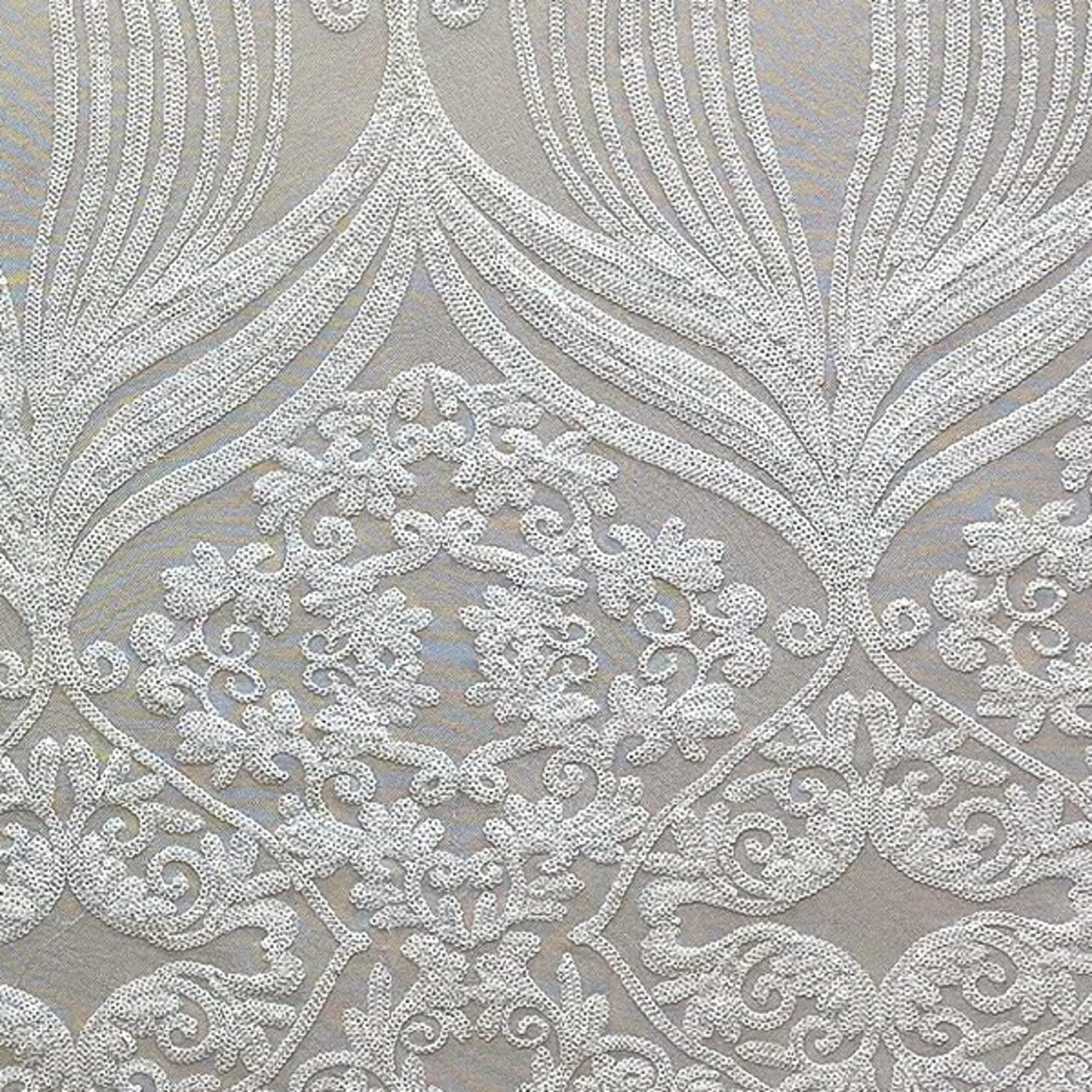 1 Yard Damask Design Embroidered Mesh Lace Fabric 48-50" Wide 100% Polyester for Evening & Bridal Wear